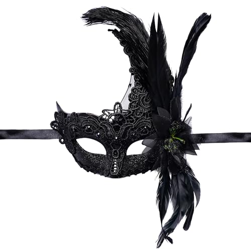 Yymobt Schwarze Feder-Maske, venezianische Feder, für Damen, Cosplay, Party, Halloween, Karneval, Weihnachten Yymobt Schwarze Feder-Maske, venezianische Feder, für Damen, Cosplay, Party, Halloween, Karneval, Weihnachten von Yymobt