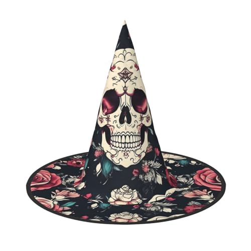 Yyoretp Blumen Schädel Ornament Muster Druck Halloween Kostüm Hexenhut Erwachsene Karneval Cosplay Party Kostüm Zubehör von Yyoretp
