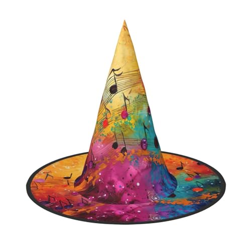 Yyoretp Buntes Musiknoten-Druck, Halloween-Kostüm, Hexenhut, Erwachsene, Karneval, Cosplay, Party, Kostümzubehör von Yyoretp