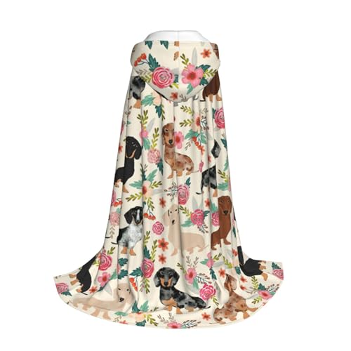 Yyoretp Kapuzenumhang mit Dackel-Blumendruck, für Kinder mit Halloween, Weihnachten, Cosplay, Kapuzenumhang von Yyoretp