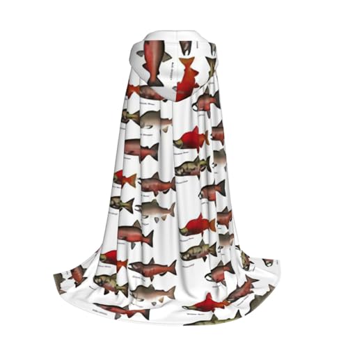 Yyoretp Kapuzenumhang mit Lachsdruck für Kinder mit Halloween, Weihnachten, Cosplay, Kapuzenumhang von Yyoretp