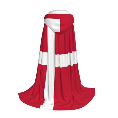 Yyoretp Kapuzenumhang mit dänischer Flagge, für Kinder mit Halloween, Weihnachten, Cosplay, Kapuzenumhang von Yyoretp