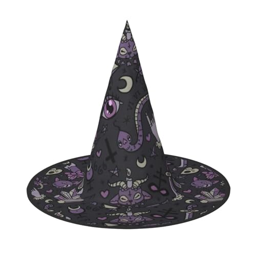 Yyoretp Lila Schwarz Gothic Gruseldruck Halloween Kostüm Hexenhut Erwachsene Karneval Cosplay Party Kostüm Zubehör von Yyoretp