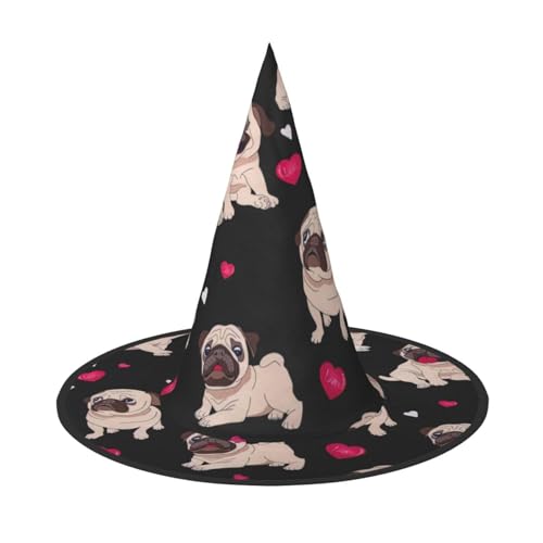 Yyoretp Niedlicher Mops-Druck, Halloween-Kostüm, Hexenhut, Erwachsene, Karneval, Cosplay, Party, Kostümzubehör Yyoretp Niedlicher Mops-Druck, Halloween-Kostüm, Hexenhut, Erwachsene, Karneval, Cosplay, Party, Kostümzubehör von Yyoretp