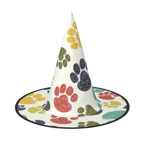 Yyoretp Niedliches buntes Hundepfotenabdruck-Kostüm für Halloween, Hexenhut, Erwachsene, Karneval, Cosplay, Party, Kostümzubehör von Yyoretp