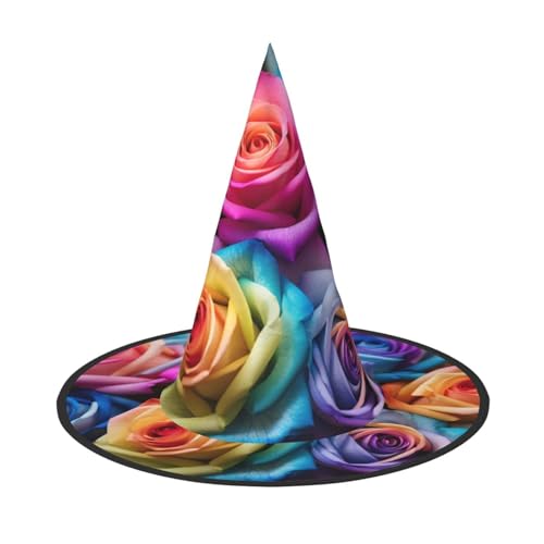 Yyoretp Regenbogenrosen Druck Halloween Kostüm Hexenhut Erwachsene Karneval Cosplay Party Kostüm Zubehör von Yyoretp