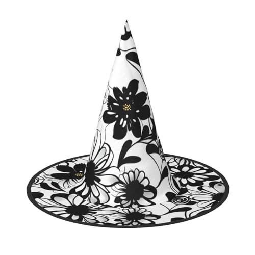 Yyoretp Schwarz-weiße Blumen Druck Halloween Kostüm Hexenhut Erwachsene Karneval Cosplay Party Kostüm Zubehör Yyoretp Schwarz-weiße Blumen Druck Halloween Kostüm Hexenhut Erwachsene Karneval Cosplay Party Kostüm Zubehör von Yyoretp
