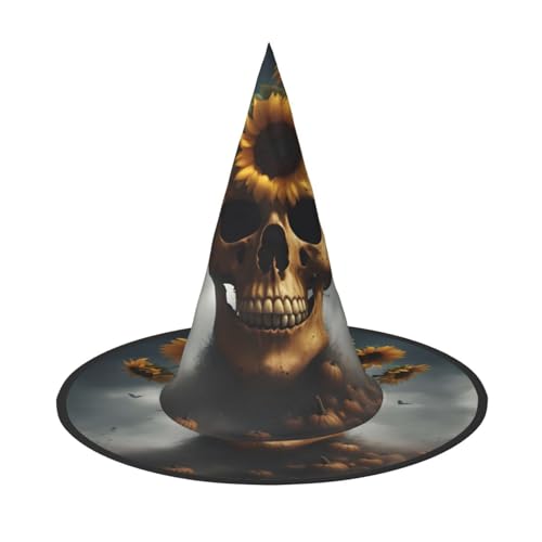 Yyoretp Sonnenblume Halloween Schädel Druck Halloween Kostüm Hexenhut Erwachsene Karneval Cosplay Party Kostüm Zubehör von Yyoretp