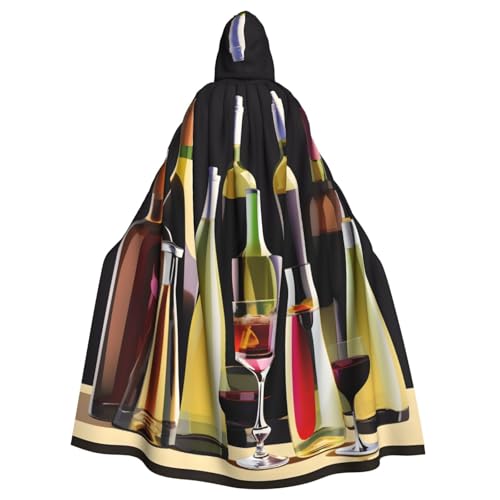 Yyoretp Unisex Bademantel, Umhang für Erwachsene, Cocktailgläser und Weinflaschen, bedruckt, Kapuzenumhang für Halloween, Tod, Vampir, Cosplay-Kostüme von Yyoretp