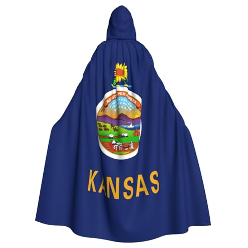 Yyoretp Unisex-Bademantel, Umhang für Erwachsene, Kansas, Staatsflagge, Druck, Kapuzenumhang für Halloween, Tod, Vampir, Cosplay-Kostüme von Yyoretp