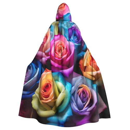 Yyoretp Unisex-Bademantel, Umhang für Erwachsene, Regenbogen-Rosen, Kapuzenumhang für Halloween, Tod, Vampir, Cosplay-Kostüme von Yyoretp