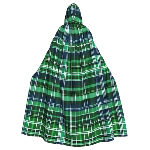 Yyoretp Unisex-Bademantel, Umhang für Erwachsene, blau und grün, schottisches Schottenkaro, Kapuzenumhang für Halloween, Tod, Vampir, Cosplay-Kostüme von Yyoretp