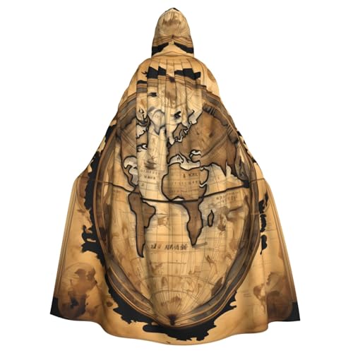 Yyoretp Unisex-Bademantel, Umhang mit antiker Karte, Weltkugel-Druck, Kapuzenumhang für Halloween, Tod, Vampir, Cosplay-Kostüme von Yyoretp