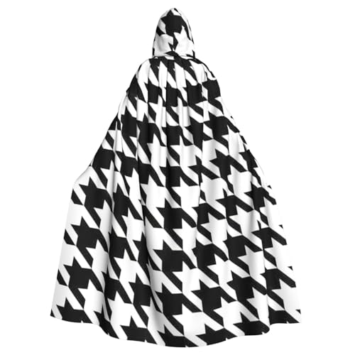 Yyoretp Unisex-Bademantel für Erwachsene, Hahnentrittmuster, schwarzer Druck, Kapuzenumhang für Halloween, Tod, Vampir, Cosplay-Kostüme von Yyoretp