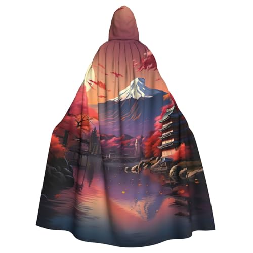 Yyoretp Unisex-Bademantel für Erwachsene, japanischer Berg Fuji, Landschaftsdruck, Kapuzenumhang für Halloween, Tod, Vampir, Cosplay-Kostüme von Yyoretp