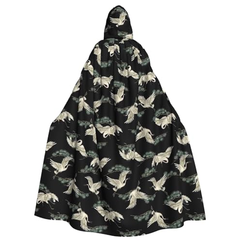 Yyoretp Unisex-Bademantel für Erwachsene, japanischer Kranich- und Kiefern-Druck, Kapuzenumhang für Halloween, Tod, Vampir, Cosplay-Kostüme von Yyoretp