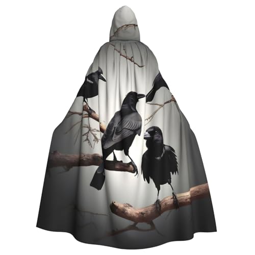 Yyoretp Unisex-Bademantel für Erwachsene, schwarze Krähenvögel auf einem Ast, bedruckt, Kapuzenumhang für Halloween, Tod, Vampir, Cosplay-Kostüme von Yyoretp
