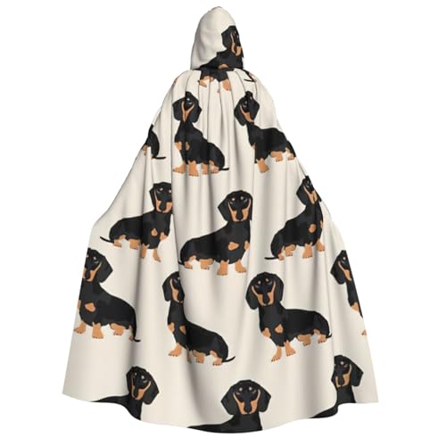 Yyoretp Unisex Dackel-Hunde-Aufdruck, Erwachsenen-Kapuzenumhang, Umhang für Halloween, Cosplay, Tod, Vampir-Kostüme von Yyoretp