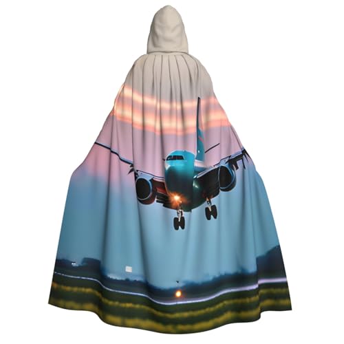Yyoretp Unisex-Flugzeug in den Abendlichtern, Kapuzenumhang für Erwachsene, Umhang für Halloween, Cosplay, Todesvampir-Kostüme von Yyoretp