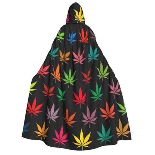 Yyoretp Unisex-Kapuzenumhang mit buntem Cannabisblätter-Druck, für Erwachsene, für Halloween, Cosplay, Todesvampir-Kostüme von Yyoretp