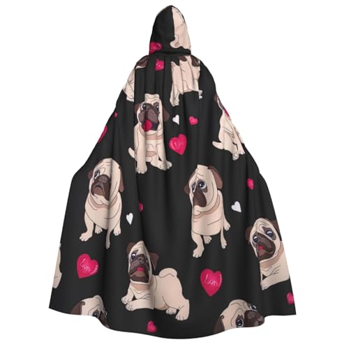 Yyoretp Unisex Kapuzenumhang mit niedlichem Mops-Aufdruck, für Halloween, Cosplay, Todesvampir-Kostüme von Yyoretp