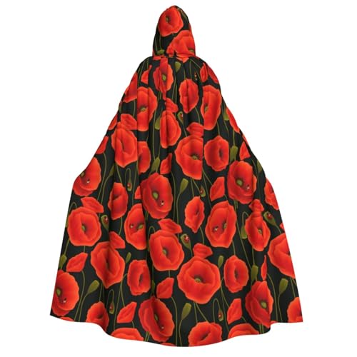 Yyoretp Unisex Mohnblumen-Aufdruck, Erwachsenen-Kapuzenumhang, Umhang für Halloween, Cosplay, Tod, Vampir-Kostüme von Yyoretp