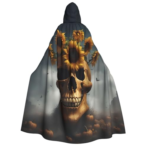 Yyoretp Unisex Sonnenblumen-Halloween-Totenkopf-Druck, Erwachsenen-Kapuzenumhang, Umhang für Halloween, Cosplay, Tod, Vampir-Kostüme von Yyoretp