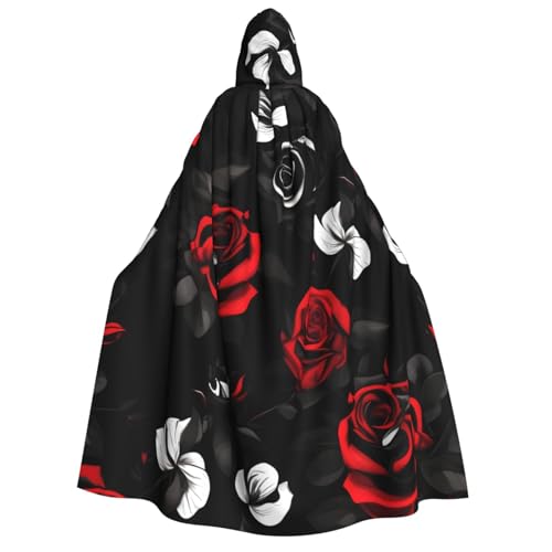 Yyoretp Unisex-Umhang mit Kapuze, schwarz-weiße und rote Rosen, für Halloween, Cosplay, Todesvampir-Kostüme Yyoretp Unisex-Umhang mit Kapuze, schwarz-weiße und rote Rosen, für Halloween, Cosplay, Todesvampir-Kostüme von Yyoretp