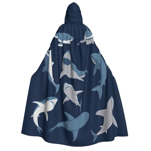 Yyoretp Unisex blauer Cartoon-Hai-Druck Erwachsene Kapuzenumhang Robe Umhang Umhang für Halloween Cosplay Tod Vampir Kostüme Yyoretp Unisex blauer Cartoon-Hai-Druck Erwachsene Kapuzenumhang Robe Umhang Umhang für Halloween Cosplay Tod Vampir Kostüme von Yyoretp
