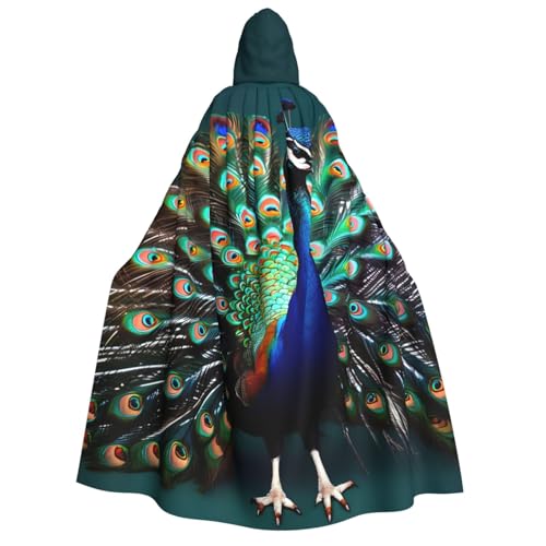 Yyoretp Unisex schöner Pfauen-Aufdruck, Erwachsenen-Kapuzenumhang, Umhang für Halloween, Cosplay, Tod, Vampir-Kostüme von Yyoretp