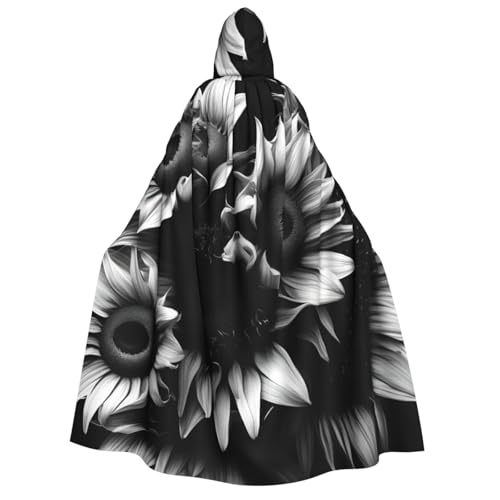 Yyoretp Unisex schwarz-weiße Sonnenblumen-Aufdruck, Erwachsenen-Kapuzenumhang, Umhang für Halloween, Cosplay, Tod, Vampir-Kostüme von Yyoretp