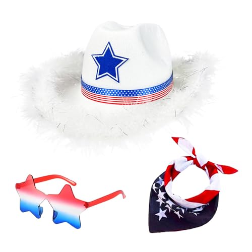 Yzdysg 4. Juli Outfit Independences Day Patriotisches Kostüm Amerika Flag Kostüm Mit Sonnenbrille Cow Boy Caps Accessoire Costumes Accessoires von Yzdysg