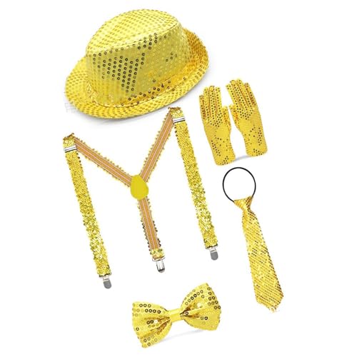 Yzdysg 5/6/7pcs Dances Star Kostüm 80s 90er Bühnenoutfits Für Geburtstag Halloween Cosplay Party Kostüme Pailletten Handschuhe Krawatte von Yzdysg
