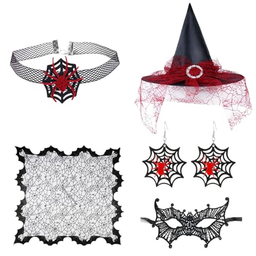 Yzdysg Frauen Witch Kostüm Hexenhut Augenmaske Choker Halskette Ohrringe Für Maskerade Erwachsene Halloween Hexenkostümzubehör von Yzdysg