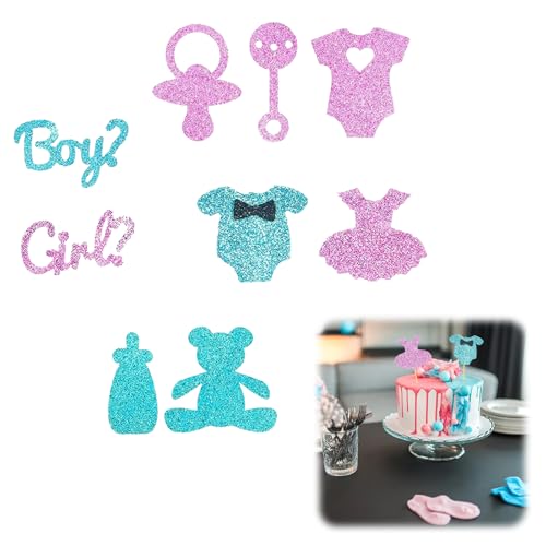 36 Stück Geschlechtsoffenbarungsdekorationen, ungiftiges Glitzerpapier, Kuchendekoration für Babypartys, Geschlechtsoffenbarung, Partys mit Milchflasche, Leiter, Schaumstoffkugeln von YzmrBdqc