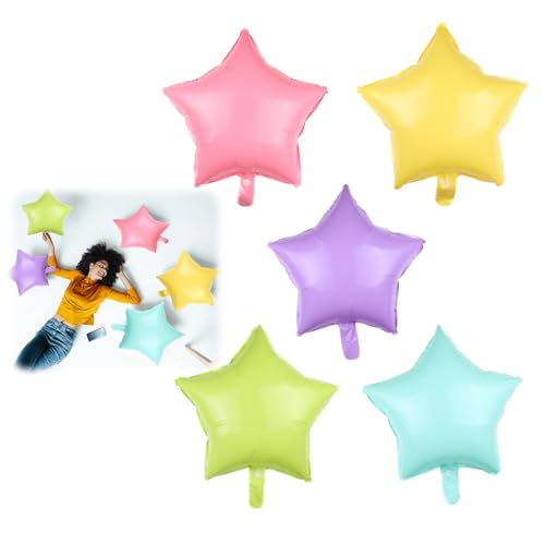 Folienballons, 45,7 cm, Pastell-Regenbogen-Sternballon für Geburtstagsparty-Dekorationen, ungiftige Aluminiumfolienballons zum Aufblasen von Luft / Helium, 10 Stück von YzmrBdqc