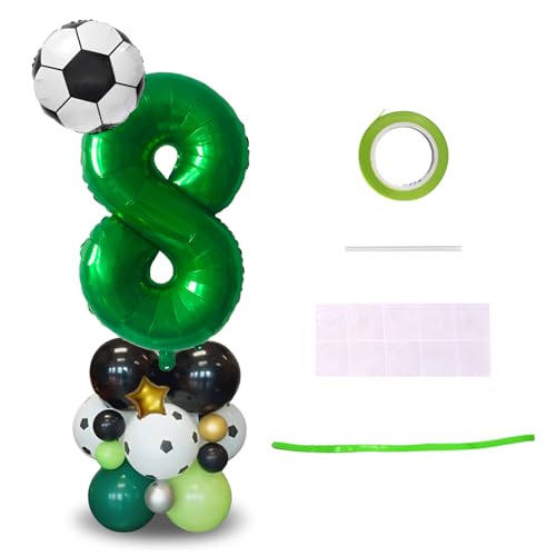 Fußball-Luftballons zum 8. Geburtstag, Dekoration für Jungen, Fußball-Ballon-Dekor, Party-Dekoration, dunkelgrüner Zahlenballon 8, Folien-Grün, Sport-Themenparty-Zubehör, Dekoration Fußball-Luftballons zum 8. Geburtstag, Dekoration für Jungen, Fußball-Ballon-Dekor, Party-Dekoration, dunkelgrüner Zahlenballon 8, Folien-Grün, Sport-Themenparty-Zubehör, Dekoration von YzmrBdqc
