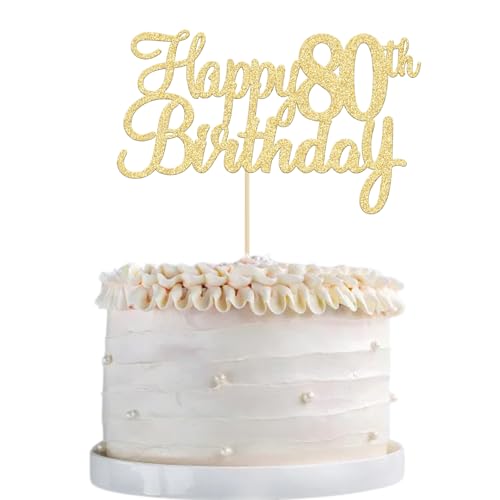 Kuchendekoration zum 80. Geburtstag, goldfarben, glitzernde Dekorationen, fabelhafte Kuchendekorationen zum 80. Geburtstag, 3 Stück Kuchendekoration zum 80. Geburtstag, goldfarben, glitzernde Dekorationen, fabelhafte Kuchendekorationen zum 80. Geburtstag, 3 Stück von YzmrBdqc
