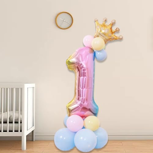 Regenbogen Rosa Nummer 1 Ballon, 81,3 cm Pastellballon, Farbverlauf Nummer 1 Ballon, Folienballon Prinzessin Party Dekor, 1. Geburtstag Ballon Zahl 1 Luftballons Set für Baby 1 Jahr alt Geburtstag von YzmrBdqc