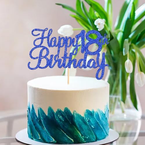 Tortenaufsatz "Happy 18th Birthday", Partyzubehör zum 18. Geburtstag, Partyzubehör, Blau von YzmrBdqc