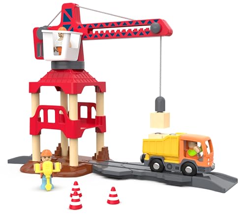 Holzeisenbahnzubehör Engineering Kran für Kinder Track, Zug Spielzeug Set 3-stufiger Kranturm für kreatives Spielen, Eisenbahnschienenzubehör Kompatibel mit Thomas & Friends, Brio, Chuggington von Z MAYABBO