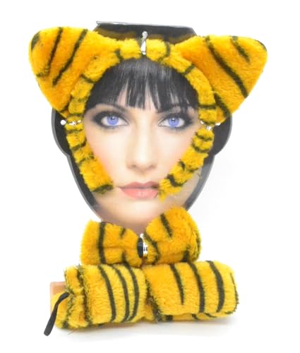 Z1 Tiger-Kostüm, Zubehör-Set aus gelbem Plüsch mit schwarzen Streifen, Ohren und Schal, TIGER für Erwachsene Z1 Tiger-Kostüm, Zubehör-Set aus gelbem Plüsch mit schwarzen Streifen, Ohren und Schal, TIGER für Erwachsene von Z1