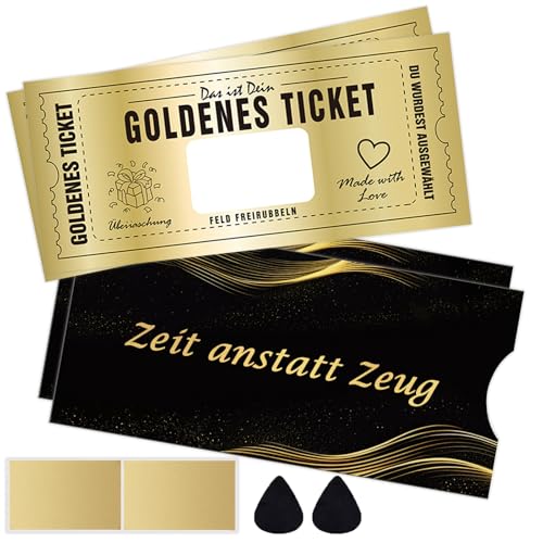 2X Goldenes Ticket,Geschenke Gutschein zum Selber Auffüllen,Rubbelkarte zum Beschriften mit Umschlag,Rubbelaufkleber, Rubbelwerkzeug,Rubbellose Geburtstagskarte Wunschgutschein - Zeit anstatt Zeug 2X Goldenes Ticket,Geschenke Gutschein zum Selber Auffüllen,Rubbelkarte zum Beschriften mit Umschlag,Rubbelaufkleber, Rubbelwerkzeug,Rubbellose Geburtstagskarte Wunschgutschein - Zeit anstatt Zeug von ZABARE