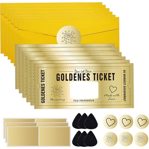 6 Set Goldenes Ticket Rubbellose,Gutscheine zum Selber Ausfüllen, Gutscheinkarte Wunschgutschein Reisegutschein,mit Rubbelaufkleber, Umschlag,Aufkleber,Rubbelwerkzeug Geschenk für Frauen Freundin 6 Set Goldenes Ticket Rubbellose,Gutscheine zum Selber Ausfüllen, Gutscheinkarte Wunschgutschein Reisegutschein,mit Rubbelaufkleber, Umschlag,Aufkleber,Rubbelwerkzeug Geschenk für Frauen Freundin von ZABARE