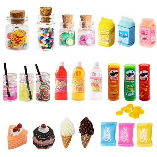Wichtel Zubehör Küche - 24 Stück Miniatur Essen und Trinken Set, 1/12 Puppenhaus Zubehör, Spielharz Lebensmittel, Deko Süßigkeitenstände für Wichteltür Weihnachten Wichtel Zubehör Küche - 24 Stück Miniatur Essen und Trinken Set, 1/12 Puppenhaus Zubehör, Spielharz Lebensmittel, Deko Süßigkeitenstände für Wichteltür Weihnachten von ZABARE