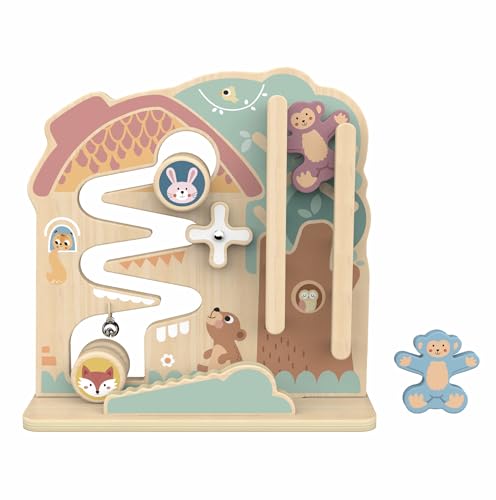 Zacia Toys® 2-in-1 Aktivitätstafel Holz | Pädagogisches Motorikspielzeug | Pastell Montessori Spielbrett | Tiere Thema | Sensorisches Spielzeug 1 Jahr von ZACIA