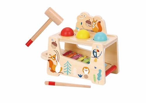 Zacia Toys® Holz Hammerbank mit Xylophon | Lernspielzeug 2-in-1 | Musikalisches Spielzeug Xylophon und Motorikspiel | Für Kleinkinder ab 1 Jahr von ZACIA