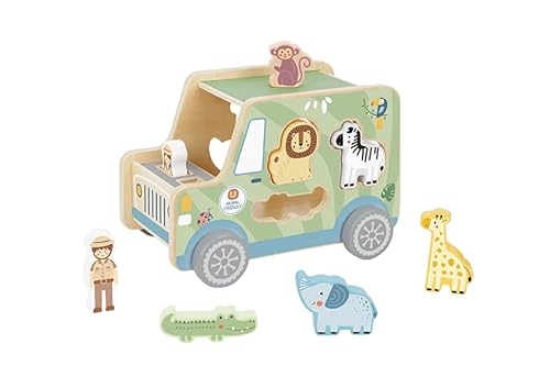 Zacia Toys® Holz Safari Jeep – Formensortierer & Tiere Spielset – Lernspielzeug für Kleinkinder – Inklusive 8 Safari-Figuren – Ab 1 Jahr von ZACIA