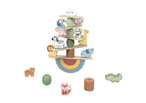 Zacia Toys® Holz Stapelspiel | Pädagogisches Balance-Spiel Tiere | Montessori Spielzeug in Pastellfarben | Feinmotorik Kleinkind | Balancespiel von ZACIA