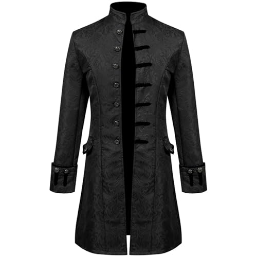 Mittelalter Kostüm, Mittelalter Kleidung Männer Dünne Bühne Leistung Kleid Lange Jacke Männlichen Stehkragen Jacquard Halloween Trenchcoat(B,M) von ZACUNXY